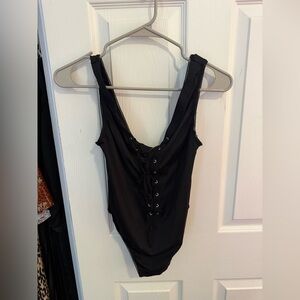 Victoria's Secret Black Lace-Up One-Piece